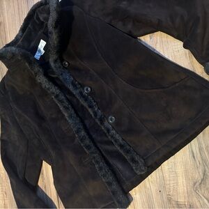 Liz Claiborne Brown Teddy Jacket with Faux Fur Trim